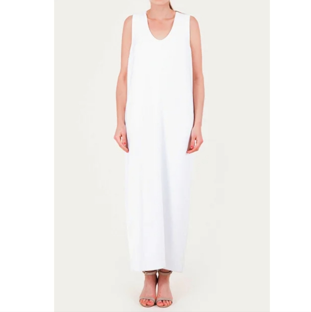 Suzanne rae modern simple long white cocoon dress
